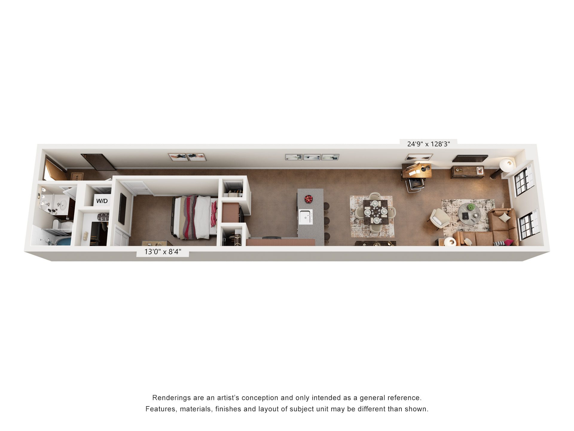 Floor plan for 1 bed, 1 bath, 833 sqft